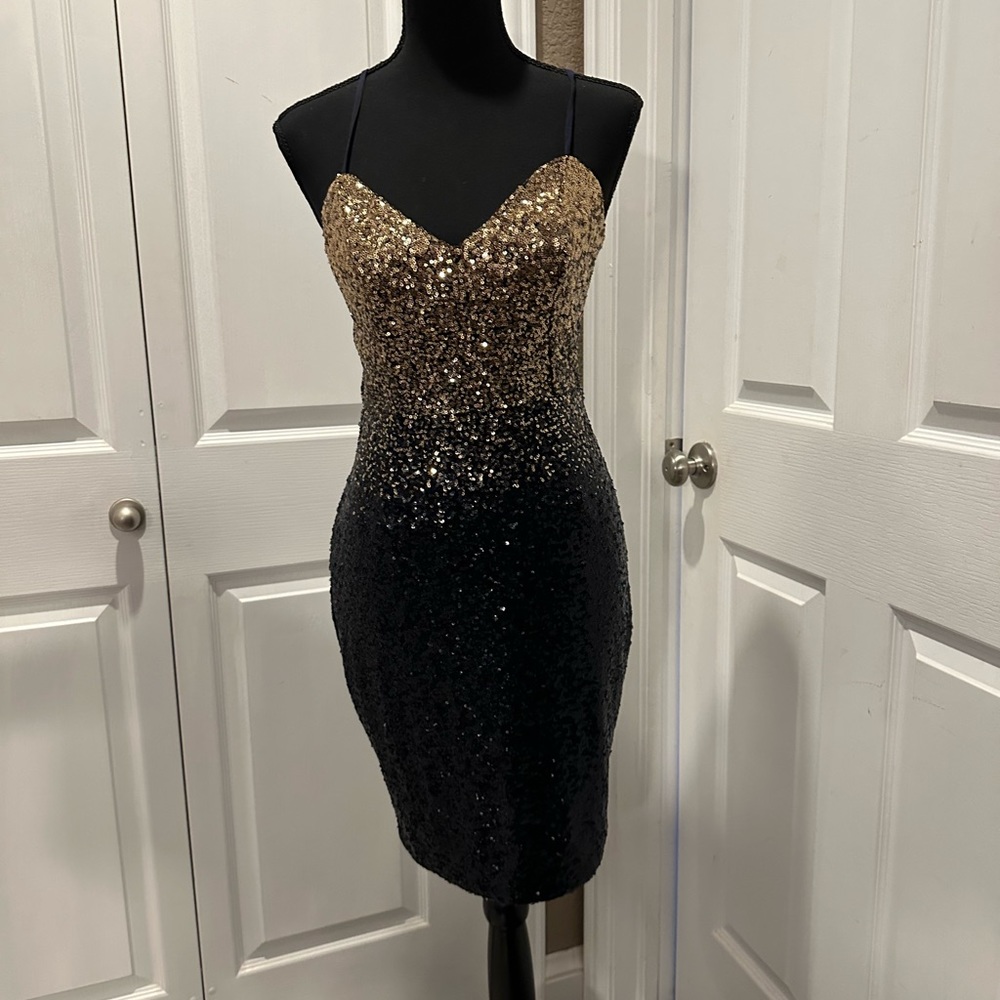 Gold and Midnight Sequined Dress